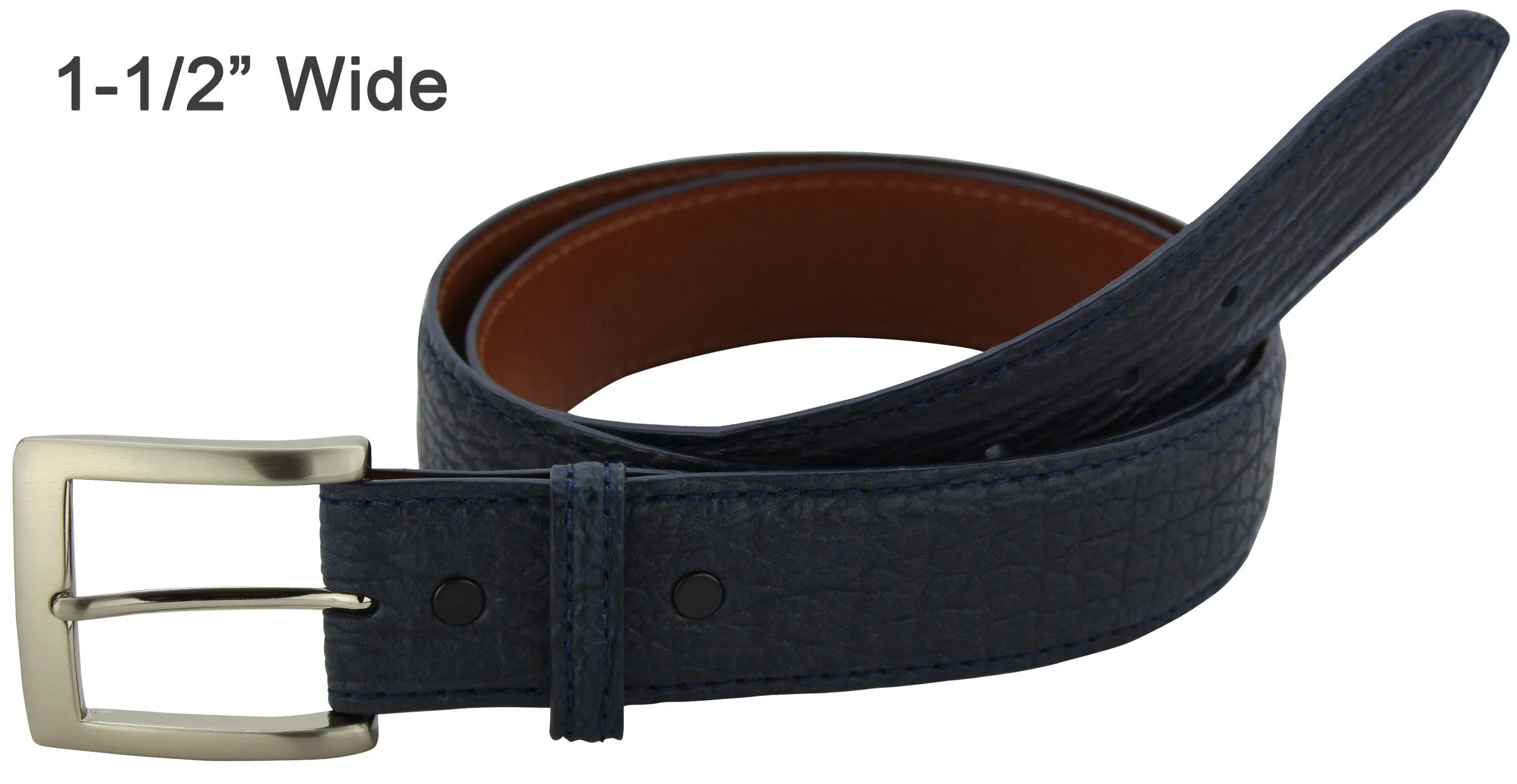 Men's Navy Blue Shark Designer Full Grain Leather Belt **Made To Order Allow 5 To 6 Weeks To Ship