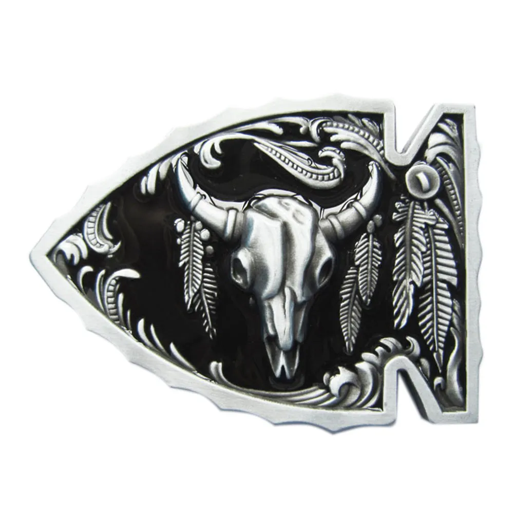 New Vintage Black Enamel Arrowhead Bull Belt Buckle WT076BK