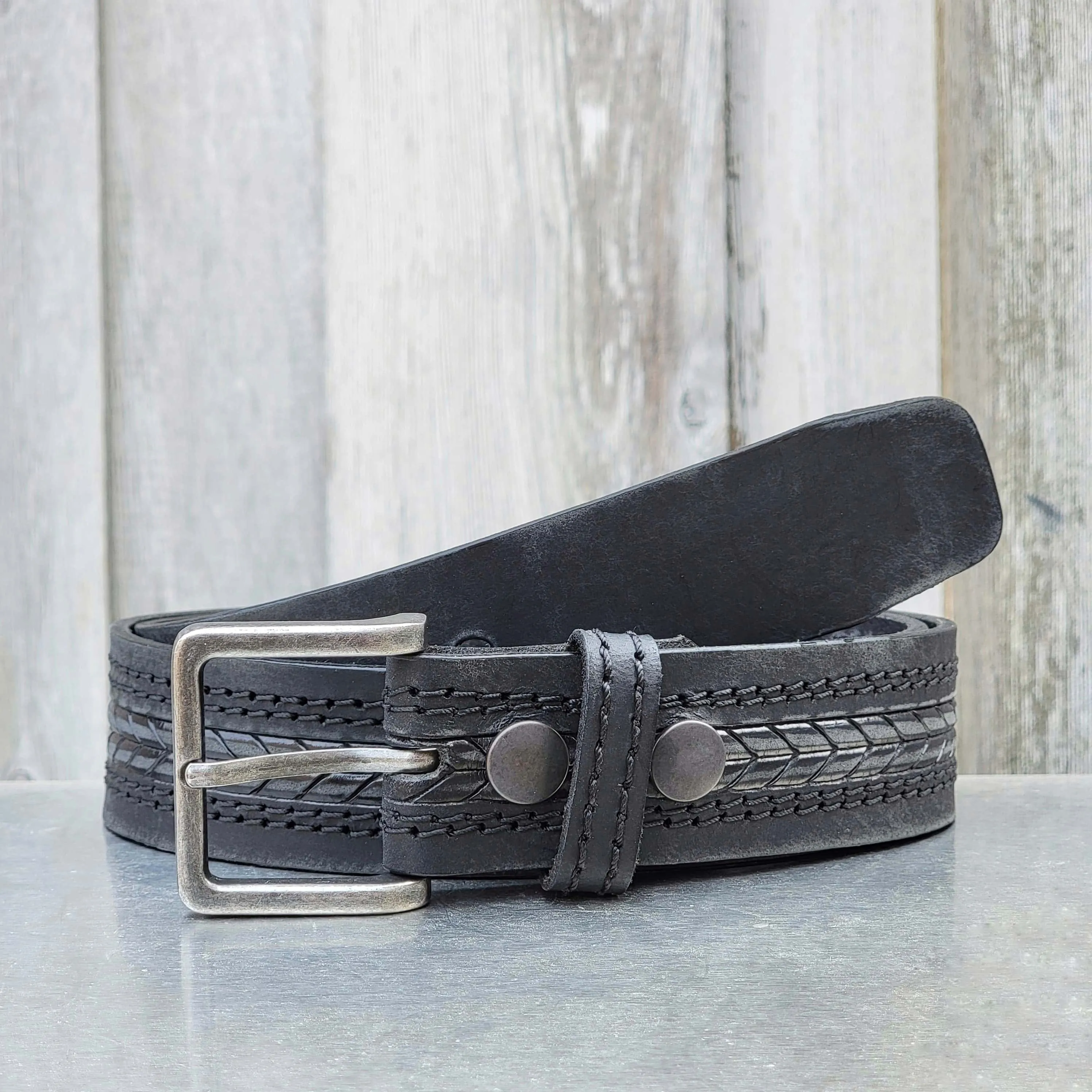 The Purpose Belt - Black Custom Engraved Arrow Patterned 100% Real Leather Belt