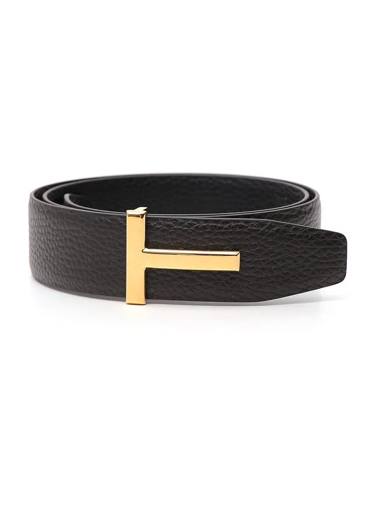 Tom Ford Pebbled T Logo Buckle Belt