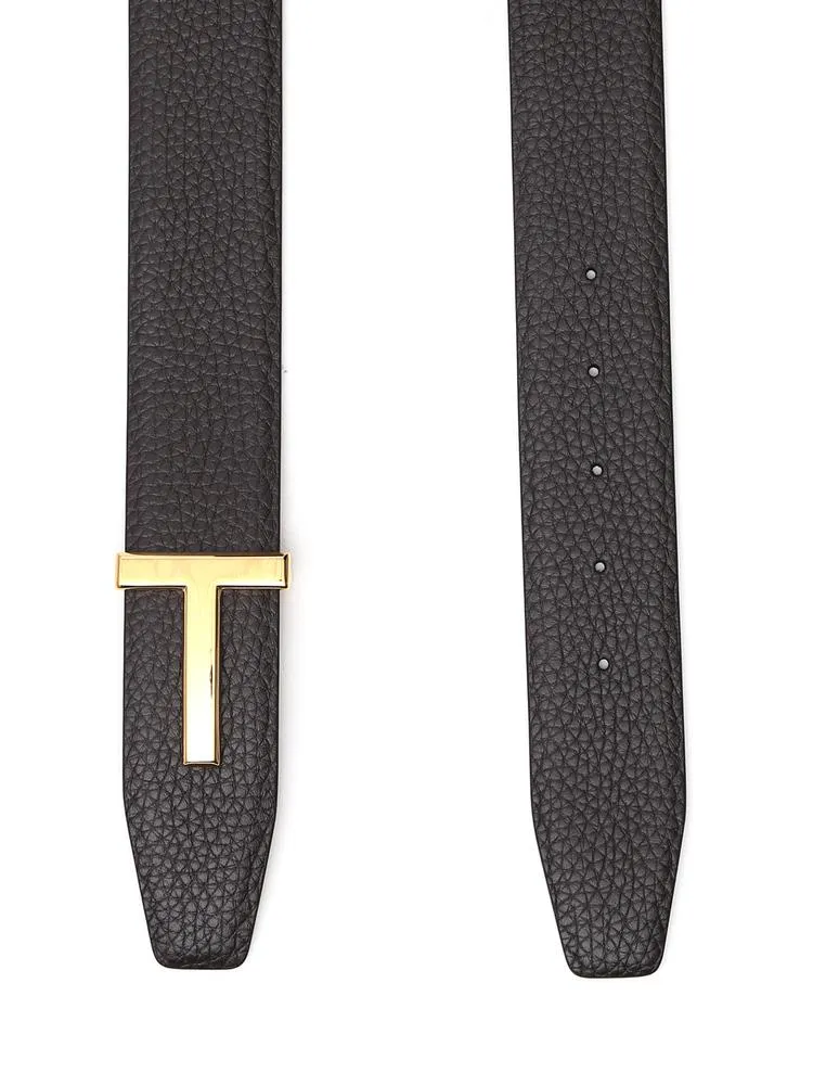 Tom Ford Pebbled T Logo Buckle Belt