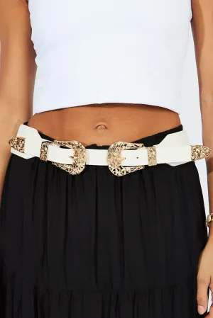 White Double Buckle Belts