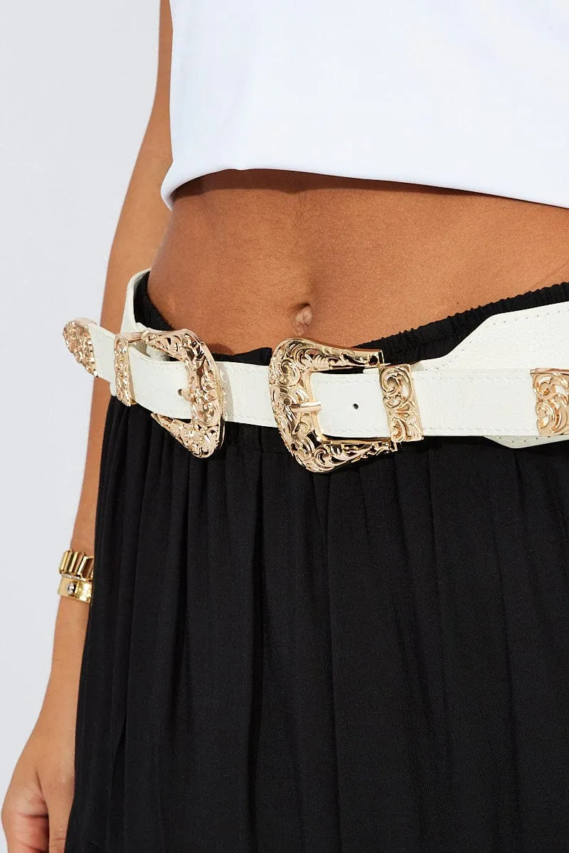 White Double Buckle Belts