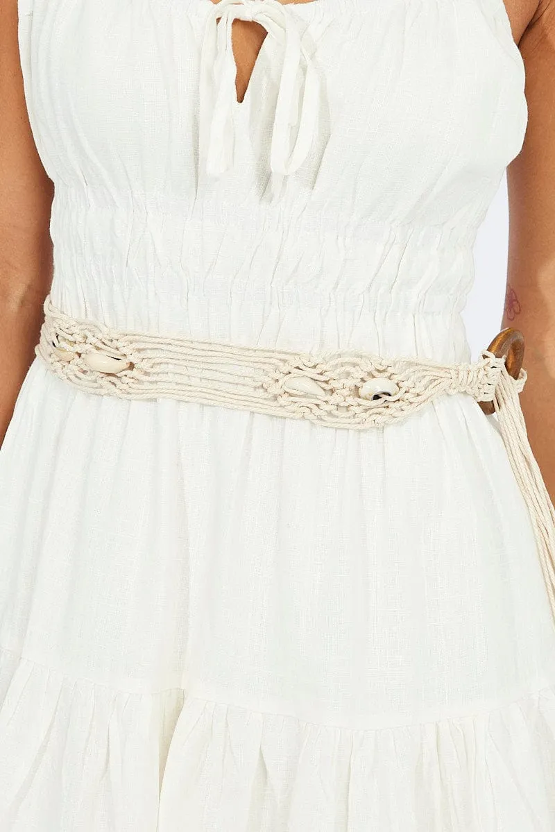 White Shell Detail Woven Belts