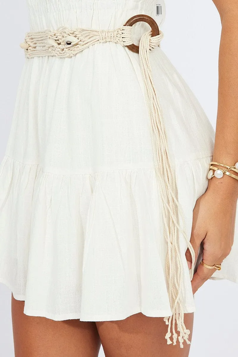 White Shell Detail Woven Belts