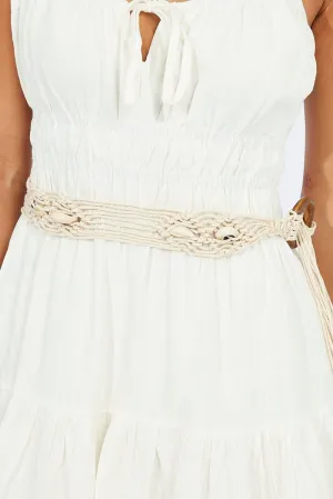 White Shell Detail Woven Belts