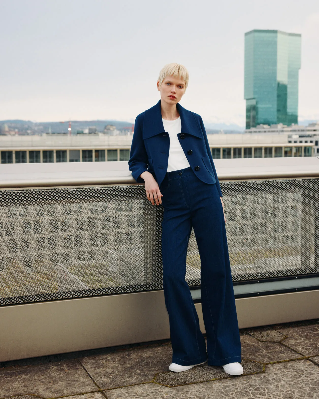 Wide Cotton Denim Stretch Pants