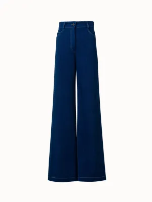 Wide Cotton Denim Stretch Pants