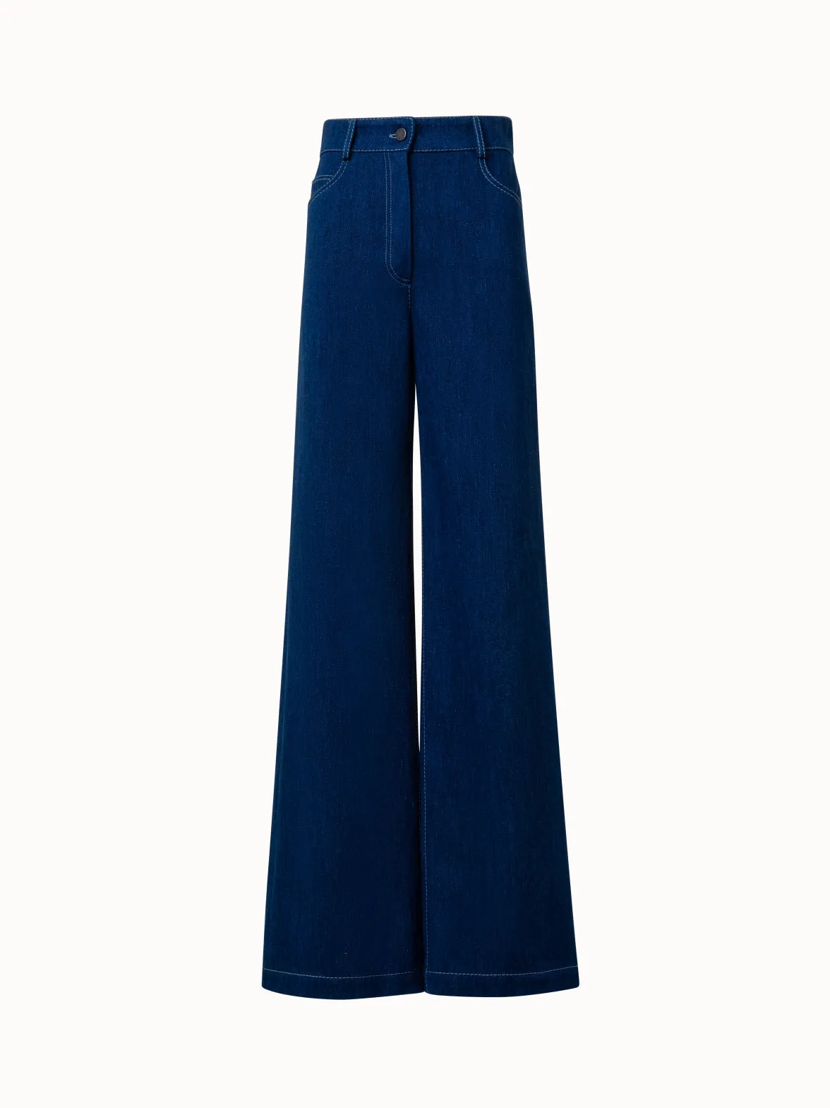 Wide Cotton Denim Stretch Pants