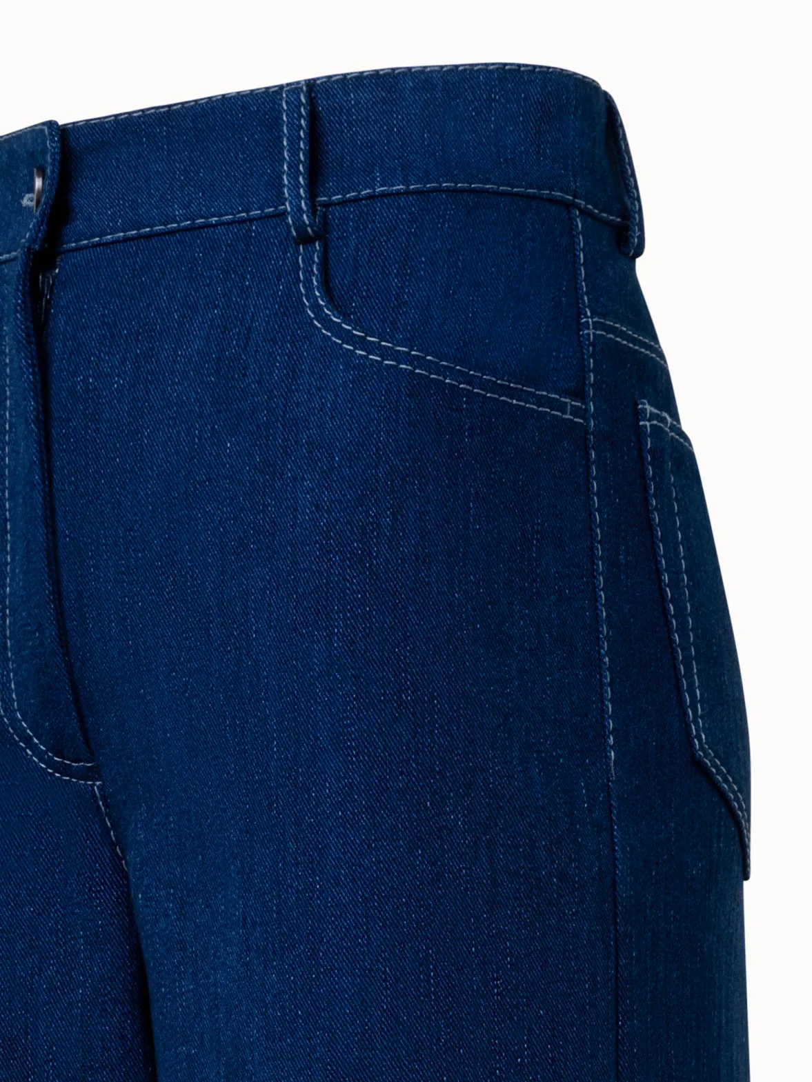 Wide Cotton Denim Stretch Pants